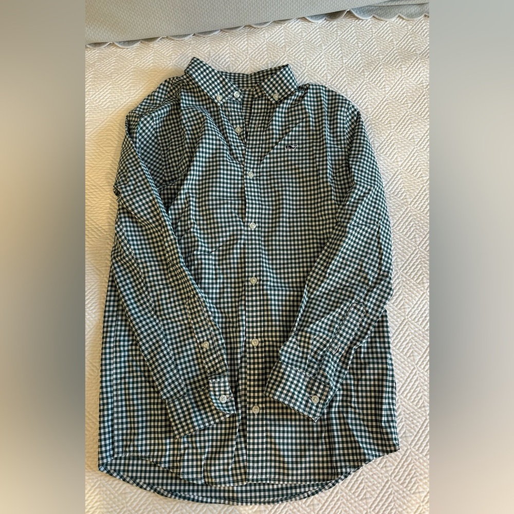 Vineyard Vines - Like New (no tags) - Green and White Gingham Checkered Shirt
